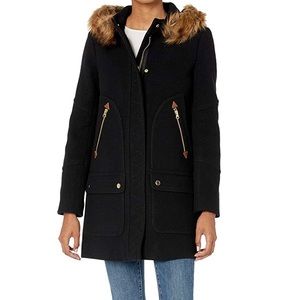 J. Crew Parka Coat Jacket Wool Fur Hood Black